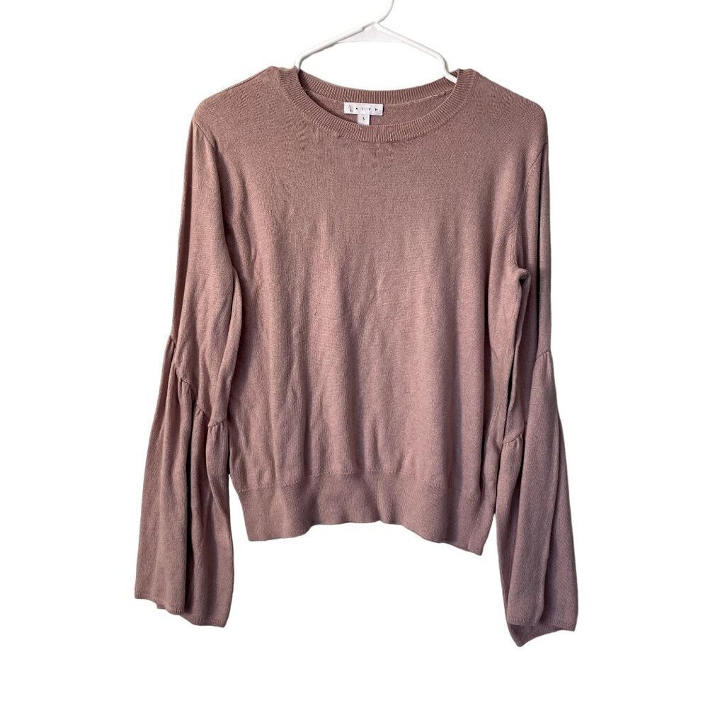 Leith pink crewneck sweater knit rose bell sleeve comfortable classic top shirt